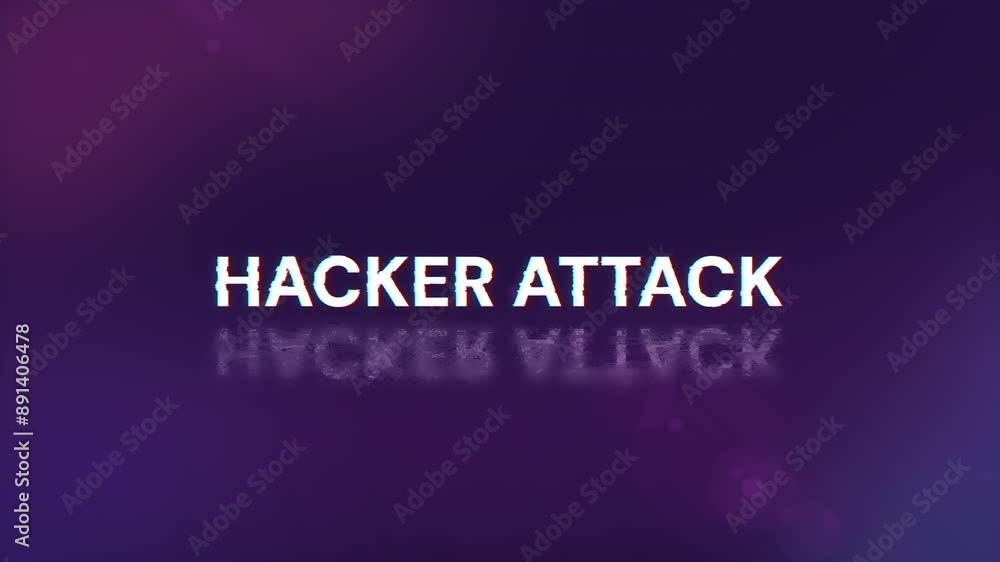 Poster hacker attack text with screen effects of technological failures. spectacular screen glitch with var