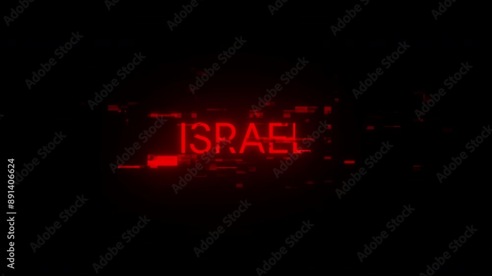 Poster israel text with screen effects of technological failures. spectacular screen glitch with various ki