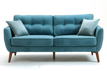 Modern Blue Sofa with Wooden Legs isolated on white background