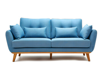 Modern Blue Sofa with Wooden Legs isolated on white background