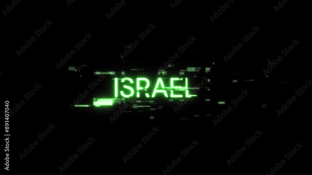 Poster israel text with screen effects of technological failures. spectacular screen glitch with various ki