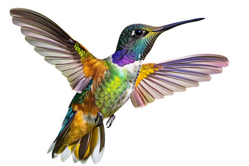 Fototapeta premium Colorful flying hummingbird isolated on a white background