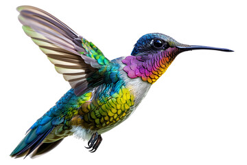 Fototapeta premium Colorful flying hummingbird isolated on a white background