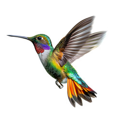 Fototapeta premium Colorful flying hummingbird isolated on a white background