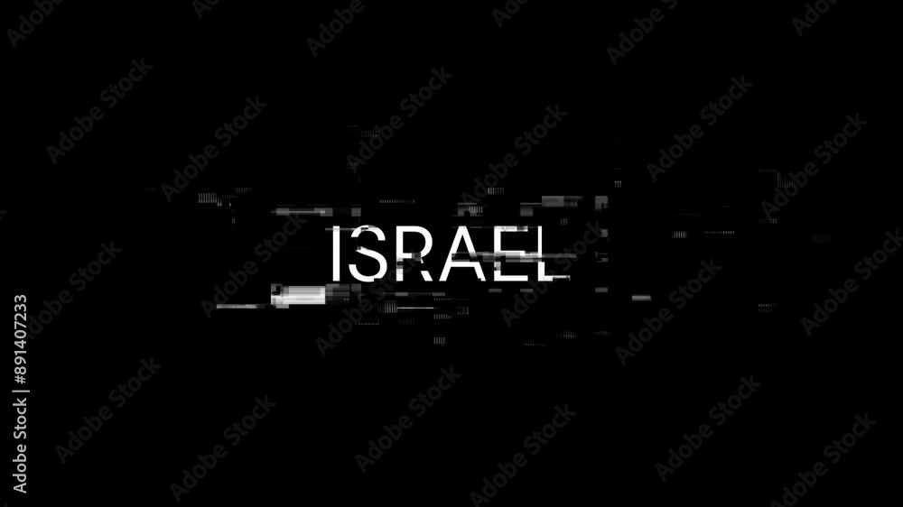Poster israel text with screen effects of technological failures. spectacular screen glitch with various ki