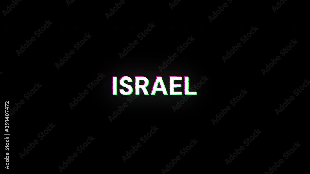 Poster israel text with screen effects of technological failures. spectacular screen glitch with various ki