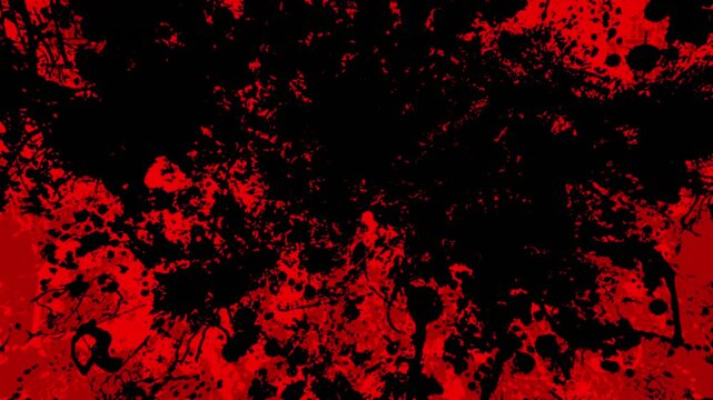 Gritty red and black textured grunge background with exploding paint or ink splatters. Full HD and looping messy grungy abstract background.