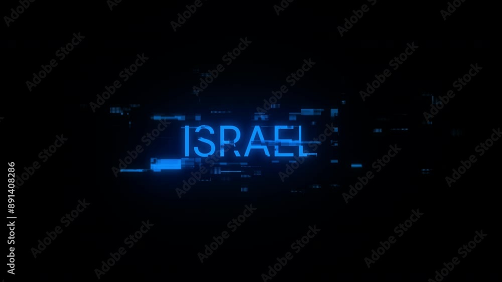 Poster israel text with screen effects of technological failures. spectacular screen glitch with various ki