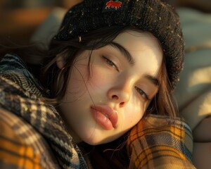 Melancholy Woman Resting, Depicting Inner Sadness, A Portrait of Quiet Reflection and Introspection