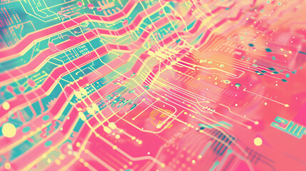 Colorful representation of an intricate circuit board