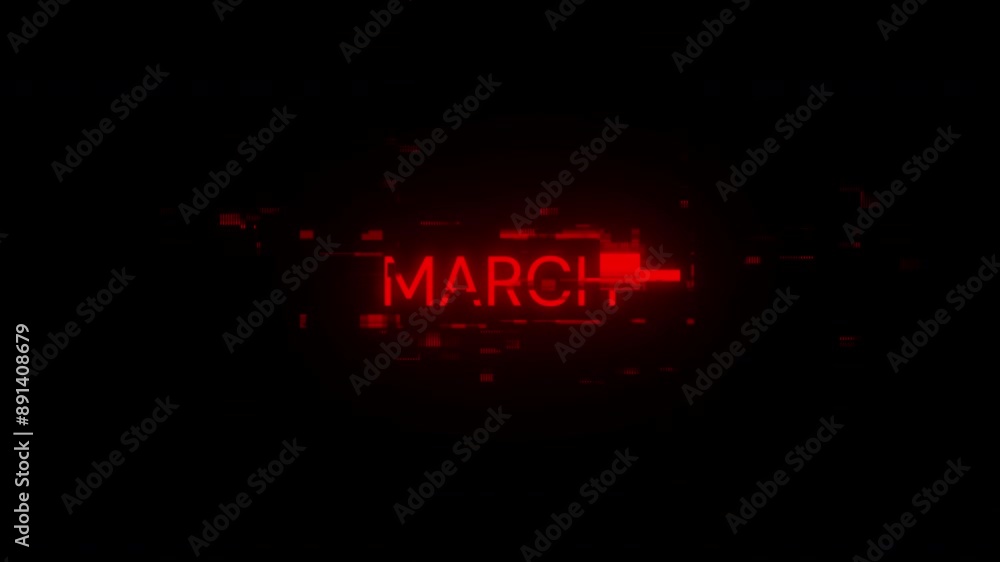 Poster march text with screen effects of technological failures. spectacular screen glitch with various kin