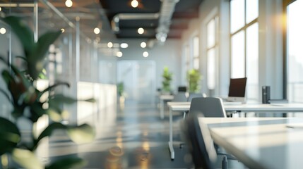 Obraz premium Blurred office interior space background. Working space with defocused effect. Business concept
