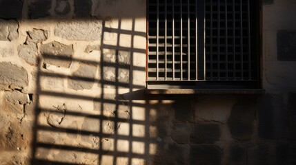 Stone Wall Window with Barred Shadows.