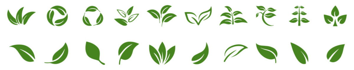 Leaf icons set ecology nature element, green leafs, environment and nature eco sign. Leaves on white background – stock vector