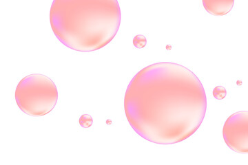 Glowing pink liquid bubbles or fluid jelly droplets isolated on  transparent background. Aesthetic composition for cosmetology presentation, beauty science, skin care molecular concept.
