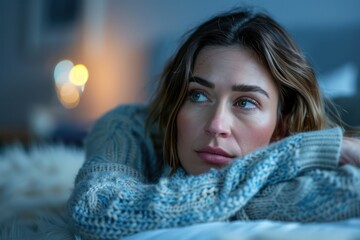 Woman Resting in Bed, Feeling Melancholy and Emotional Struggle, A Photo Depicting Loneliness and Sadness, Free Image Download