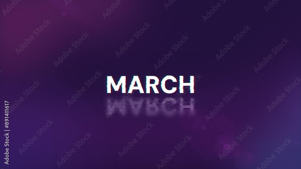 Poster march text with screen effects of technological failures. spectacular screen glitch with various kin
