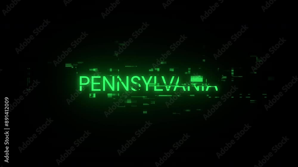 Poster pennsylvania text with screen effects of technological failures. spectacular screen glitch with vari