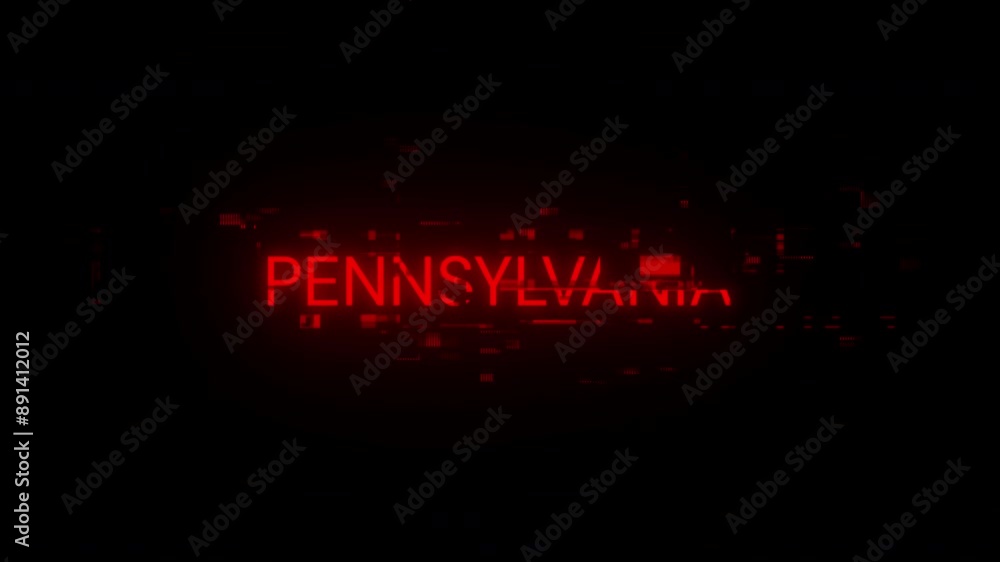 Poster pennsylvania text with screen effects of technological failures. spectacular screen glitch with vari