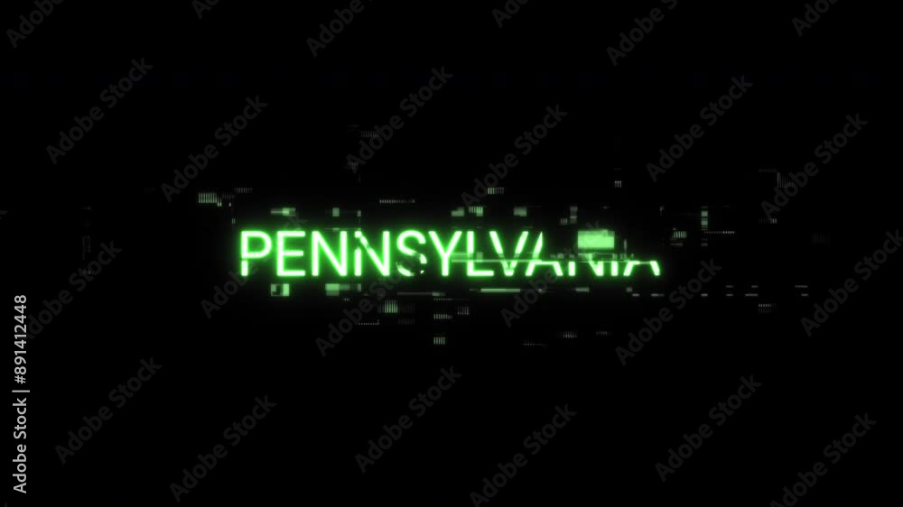 Poster pennsylvania text with screen effects of technological failures. spectacular screen glitch with vari