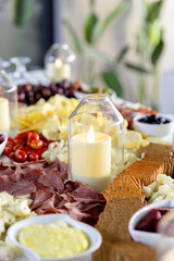 snacks and appetizers on a buffet table at a luxury restaurant