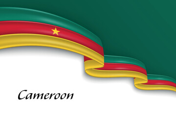 Waving ribbon with flag of Cameroon
