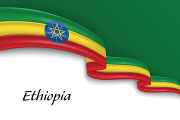 Waving ribbon with flag of Ethiopia