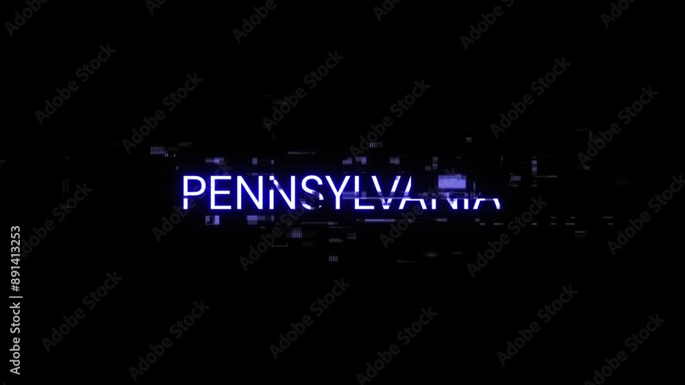 Poster pennsylvania text with screen effects of technological failures. spectacular screen glitch with vari