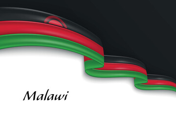 Waving ribbon with flag of Malawi