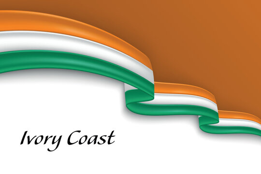 Waving ribbon with flag of Ivory Coast