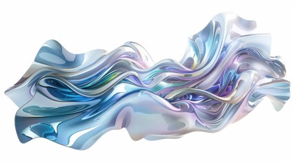 abstract 3d rendering of shimmering ocean waves frozen in time futuristic texture with iridescent hues and dynamic forms isolated on white background for a surreal dreamlike effect