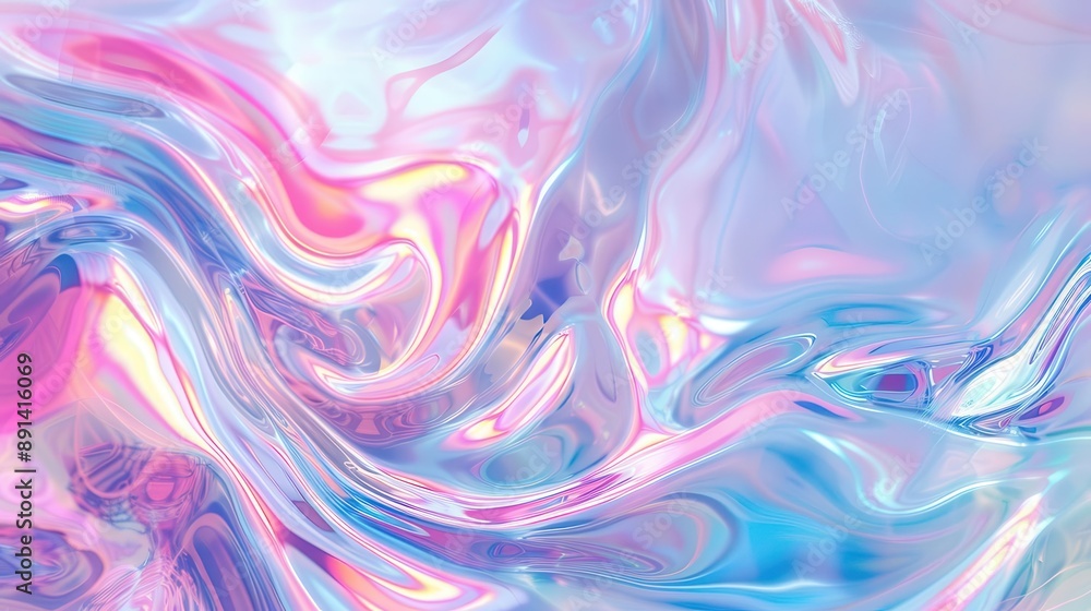 Poster abstract swirling pattern of iridescent pastel hues reminiscent of soap bubbles or oil on water soft