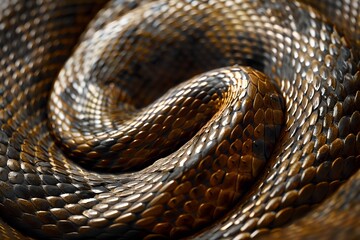 Fototapeta premium Snake with brown print of skin. Close up serpent with scaly pattern. Reptile skin texture background