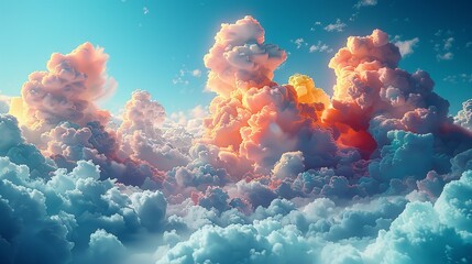 Surreal sky adorned with colorful, whimsical clouds, perfect for imaginative and creative designs. 3D Illustration Rendering , Minimalism,