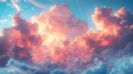 Surreal sky filled with vibrant, dreamlike clouds that inspire wonder and artistic exploration. 3D Illustration Rendering , Minimalism,