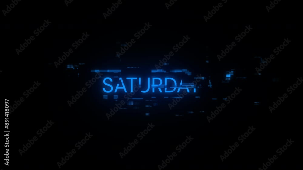 Poster saturday text with screen effects of technological failures. spectacular screen glitch with various 