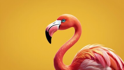 Adorable Animated Flamingo on Yellow Background