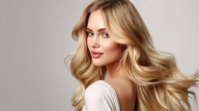 A stunning blonde with long, loose waves cascading down her back.