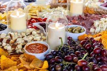 snacks and appetizers on a buffet table at a luxury restaurant