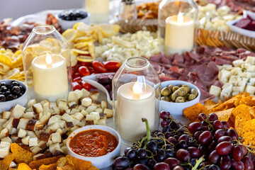 snacks and appetizers on a buffet table at a luxury restaurant
