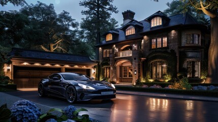 Luxury house and car HD wallpaper