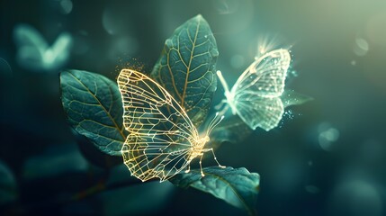 Glowing Butterfly on a Leaf.