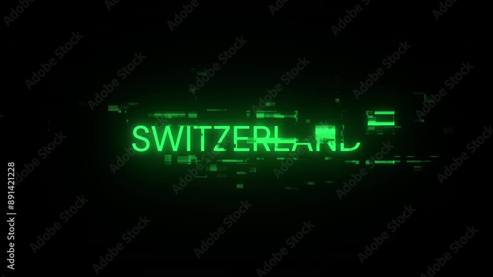 Poster switzerland text with screen effects of technological failures. spectacular screen glitch with vario