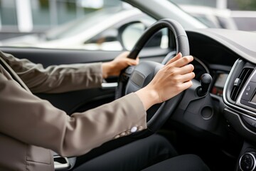 Profile of a middle-aged woman in work clothes driving a truck Image of the transportation and delivery industry, etc.. Beautiful simple AI generated image in 4K, unique.
