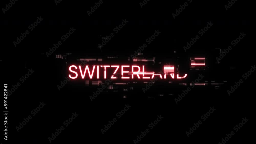 Poster switzerland text with screen effects of technological failures. spectacular screen glitch with vario