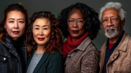 Fototapeta premium Diverse Group of Middle-Aged Individuals in Casual Clothing Smiling. Generative ai