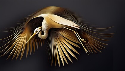 Create an abstract logo of a golden heron in flight.