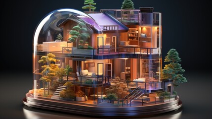Modern Eco-Friendly House in a Glass Dome.
