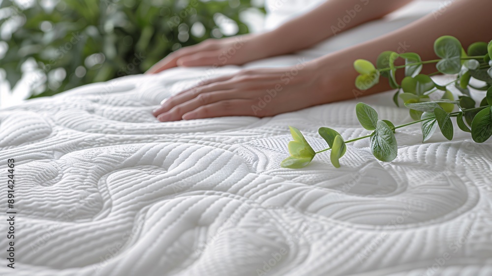 Poster a person using a comfortable pillow and mattress for optimal sleep support stock photo with copy spa