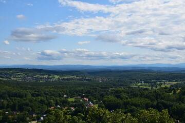 A green landscape, pretty cloudy blue sky